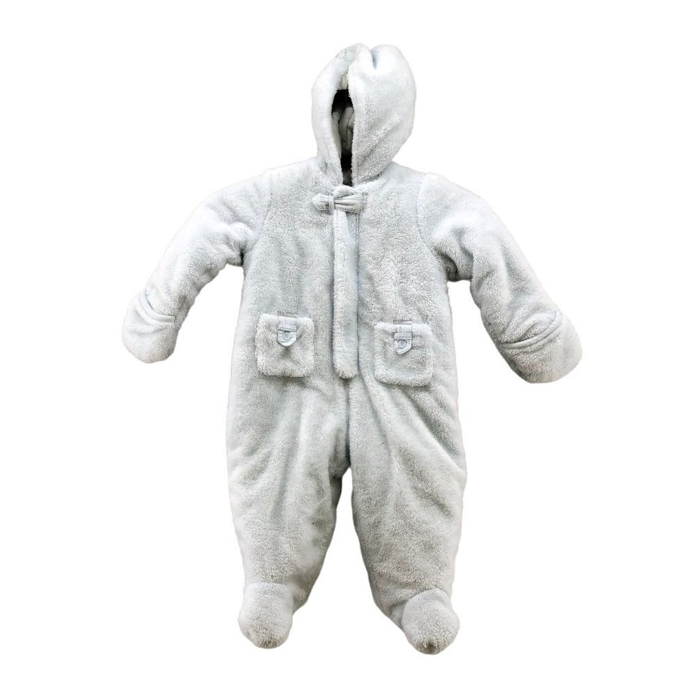 Kids Plush Hooded Footie One-Piece - Light Gray